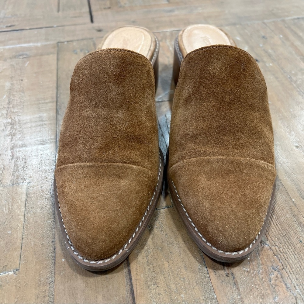 Soludos Ingrid Mules Women’s 7.5 Brown Suede Slip On Leather Block Heel - Picture 2 of 9